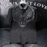 Hearujoy Top Graphic T Shirt for Men Trashy Y2k Polo Shirts Rhinestones Rock Man with Collar Tee Goth Grunge Black Short Quarter Sleeve